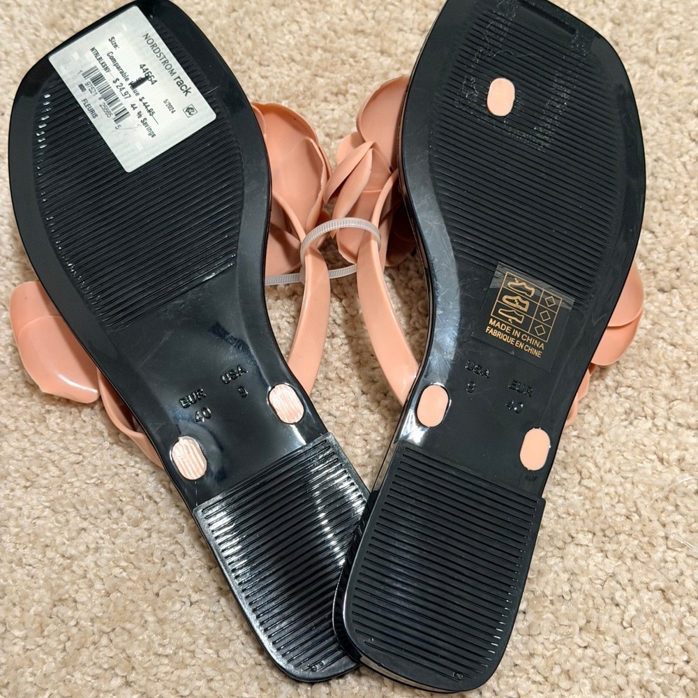 Jeffrey Campbell Fleuris Jelly Sandals Black Nude Pink Floral Rose Square Toe 9 - Picture 4 of 6